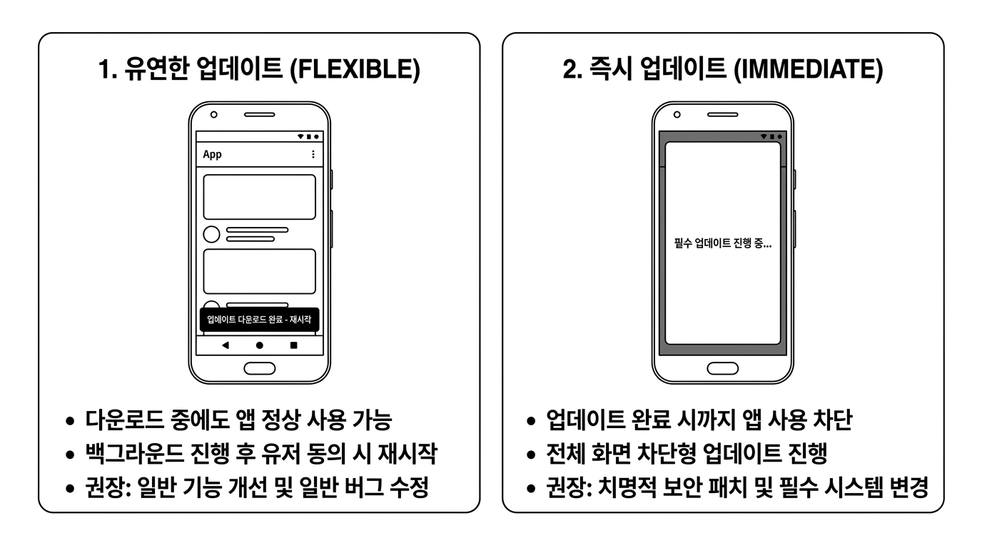 안드로이드 인앱 업데이트 모드 비교 (FLEXIBLE vs IMMEDIATE)